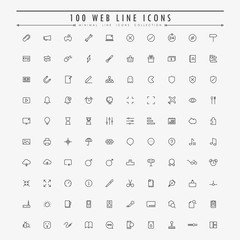 100 web minimal outline icons collection