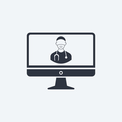 doctor man icon face medical flat style vector symbol on screen monitor computer