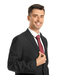 Portrait of handsome businessman on white background