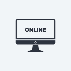 text online on screen monitor computer PC. vector simple symbol in flat style