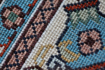 close up of carpet weaving texture