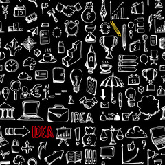 Business doodle seamless background seamless pattern. Drawing illustration hand drawn vector on chalkboard eps10
