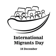 Illustration immigrant go leave to other country with ship boat. International Migrants Day global migration concept 18 December