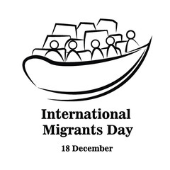 Fototapeta premium Illustration immigrant go leave to other country with ship boat. International Migrants Day global migration concept 18 December