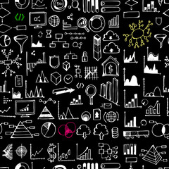 Business doodle seamless background seamless pattern. Drawing illustration hand drawn vector on chalkboard eps10