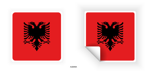Albania sticker flag in square peeled shape and square shape on white background. Albania flag icon in square peeled form.