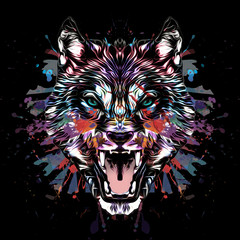 Wolf head with creative abstract colorful spots elements on white background © reznik_val