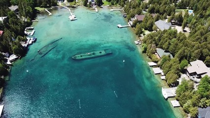 Aerial View of Shipwreck from 19th Century Undewater in Big Tub Harbour, Tobermory, Bruce Peninsula, Canada