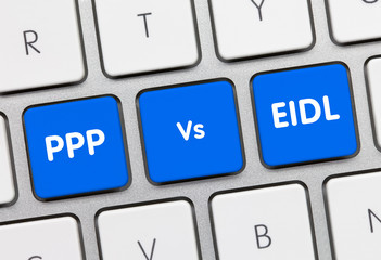 PPP Vs EIDL - Inscription on Blue Keyboard Key.