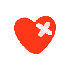 The stylized red heart is decorated with two patches. Medical illustration.