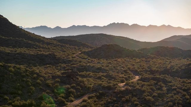 Sunset overlooking road from South Mountain in Phoenix, Arizona.