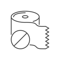 Toilet paper related vector thin line icon. Toilet paper with a prohibition sign. Isolated on white background. Editable stroke. Vector illustration.