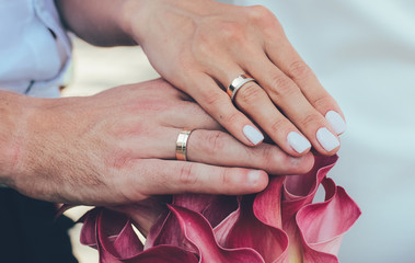 hands of the bride and groom with wedding rings