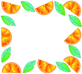 vector green leaves with orange slices pattern isolated on white background. botanical frame template

