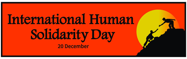 banner people help person silhouette. poster international human solidarity day, orange background