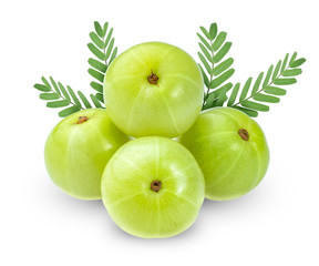 Fresh Indian gooseberries on white background, Phyllanthus Emblica isolated on white background with clipping path.