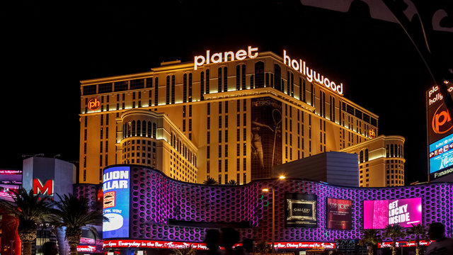 Night Scene along the Strip towards Planet Hollywood in Las Vegas
