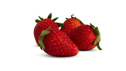 Four red strawberries on a white background
