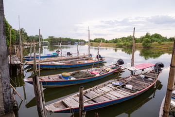 Fototapeta na wymiar fisherman boat on river at countryside .