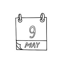 calendar hand drawn in doodle style. May 9. World Migratory Bird Day, Europe, date. icon, sticker, element