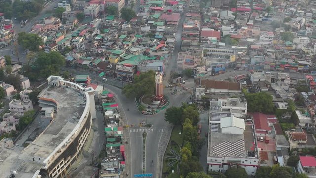 Dehradun, Uttarakhand/India- May 2 2020: World disaster . Coronavirus 3 Lockdown in India. Aerial views of empty roads , shops closed in india uttarakahnd dehradun   .  Aerials 4k