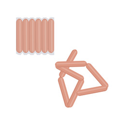 Sausages in a vacuum package and in a bundle. Meat products.