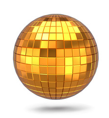 Golden polygonal sphere isolated on white background. Disco ball. 3D rendering