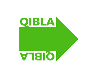 a green arrow. Qibla arrow for Praying Direction.