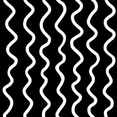 Simple black-white seamless pattern. Manual graphics, curved lines, stripes. Scandinavian style, design for wallpaper, fabric, textile.