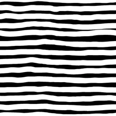 Gardinen Einfaches schwarz-weißes nahtloses Muster. Manuelle Grafiken, geschwungene Linien, Streifen. Skandinavischer Stil, Design für Tapeten, Stoffe, Textilien. © Katya Lisich
