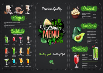 Chalk drawing Vegetarian menu design with vegan meals. Restaurant menu