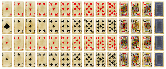 Full set of playing cards isolated on white background - High quality.