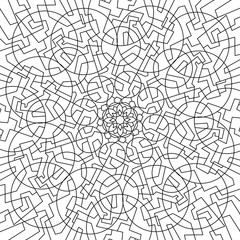 Fototapeta premium Geometric mandala coloring book. Abstract pattern. Circles and lines, shapes. Beautiful relaxation black and white ornament. Large size, meditative drawing. Coloring book page.