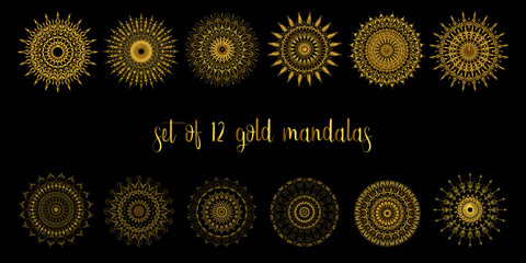 Golden mandala, ancient Indian vedic background design, old painting texture with multiple mathematical shapes