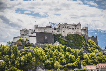 Fototapeta na wymiar Vacation in Salzburg: Fortress Hohensalzburg in spring time.