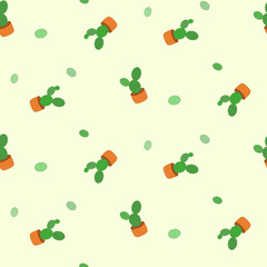 Vector - Seamless pattern of Cactus, Cacti on yellow background. Summer time. Can be use for paper, print, wrapping, sticker, origami.