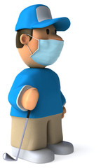 3D Illustration of a cartoon golfer