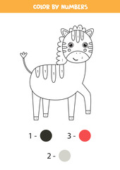 Coloring page by numbers for kids. Cute cartoon zebra.