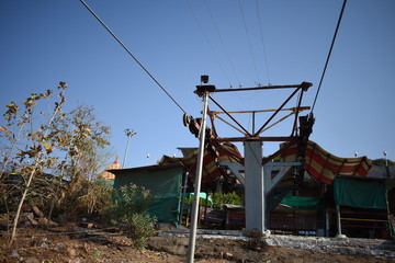 Rope way, cable way  on the blue sky