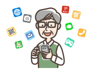 スマホを使うおじいさん