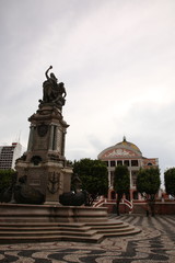 Fototapeta na wymiar Monument Abertura dos Portos (Opening of the Ports Monument) in front of the Amazon Theatre, Manaus, Brazil.