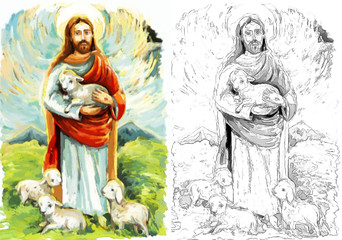 Fototapeta premium calm jesus messiah and resurrection with sketch - illustration
