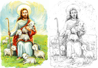 calm jesus messiah and resurrection with sketch - illustration