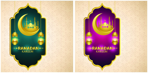 Ramadan kareem greeting Vector Illustration, with traditional lantern Light Lamp editable source file