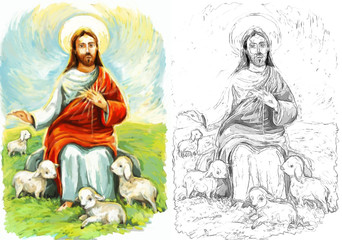 calm jesus messiah and resurrection with sketch - illustration