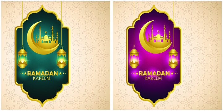 Ramadan kareem greeting Vector Illustration, with traditional lantern Light Lamp editable source file