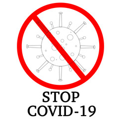 Coronavirus Vector Icon. Infographic Element . Virus Cell Icon With Text. Stop Corona Virus Sign Icon. COVID-19 Corona Virus Abbreviation. Bacteria Scheme. Red Coronavirus on the white background