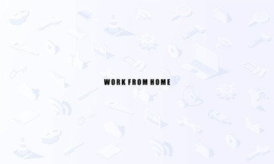 Work from home background Technology tool Social media isometric vector design.