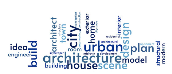 Fototapeta premium Architecture word cloud. Architectural concept. Collage made of words. Vector colorful illustration. Isolated on white background.