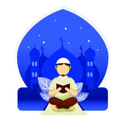 Reading holy book quran at night Premium Vector